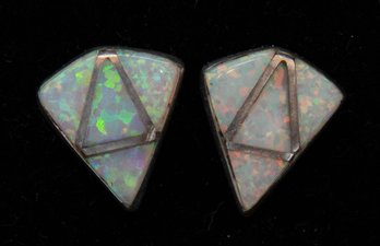 Opal Inlay Triangle Earrings