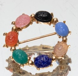 Gold Tone Multi Color Round Scarab Pin