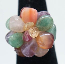 Polished Stone Flower Cluster Adjustable Ring Size 8