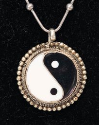 Sterling Silver Chain With Yin Yang Enamel Pendant
