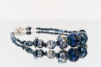 Sterling Silver And Blue Glass Bead Necklace