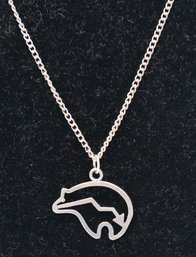 Sterling Zuni Bear Heart-Line Cut Out Pendant Necklace