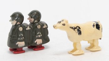 1960s Celluloid Cow And Army Soldiers Ramp Walkers