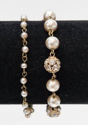 Faux Pearl And Cluster Crystal And Dainty Faux Peral Bracelets