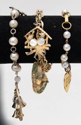 Gold Tone Faux Peral And Shell Charm Bracelets