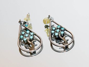 Sterling And Turquoise Signed Zuni Stutsito Signed Earrings