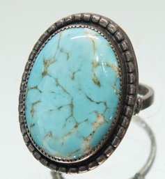 Navajo Signed Sterling And Turquoise Adjustable Ring Size 7 9.81g