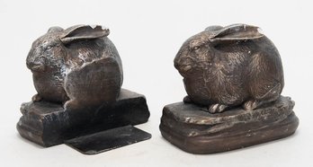 Vintage Heavy Plaster Rabbit Bookends