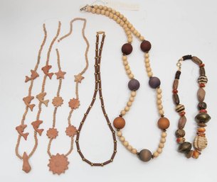 Lot Of Wood And Clay Natural Bead Necklaces