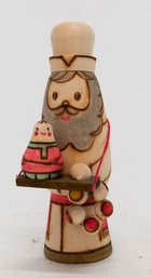 Vintage Russian Folk Art Man With Toys Wood Pyrography Carved Figure