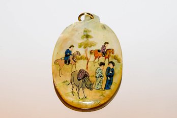 Chinese Oyster Shell Hand Painted Pendant