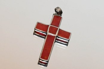 Sterling Silver Coral Cross Pendant