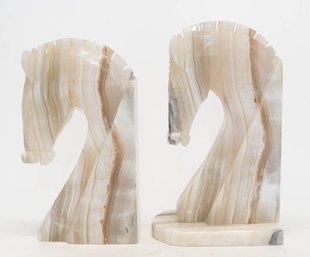 Mid Century Horsehead Carved Onyx Bookends