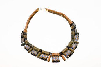 Brown And Gray Beaded Statement Necklace