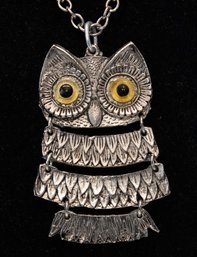 Vintage Silver Tone Movable Owl Necklace