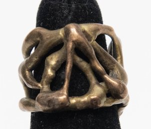 Brutalist Sculptural Art Gold Tone Ring Size 4