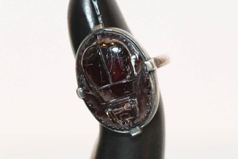 Sterling And Onyx Scarab Ring Signed AA
