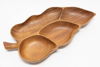 Mid Century Orobilt Wooden Divided Nut Leaf Tray