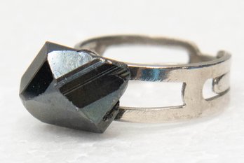 Black Tourmaline Crystal Silver Tone Ring Size 6