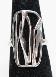 Long Modernist Sterling Silver Ring Size 6 4.16g