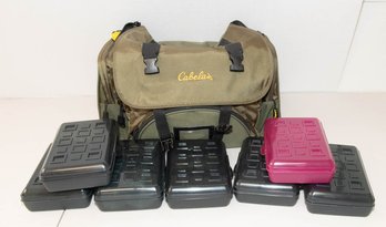 Cabelas Soft Sided Fishing Pack Duffel With Plastic Storage Boxes