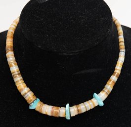 Turquoise And Brown Heishi Beaded Necklace
