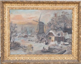 Continental School. (19th Century). Winter Scene. Oil On Canvas *Appraised