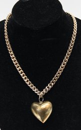 Heavy Gold Tone Link Heart Pendant Necklace