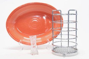 Homer Laughlin Fiesta Oval Salmon Plate And Utensil Holder