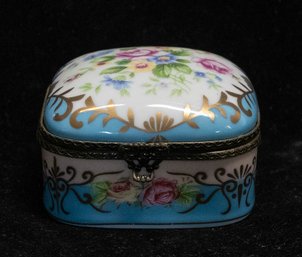 Hand Painted Floral Porcelain Hinged Trinket Box