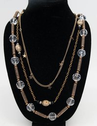 Long Gold Tone And Beaded Sweater Necklaces