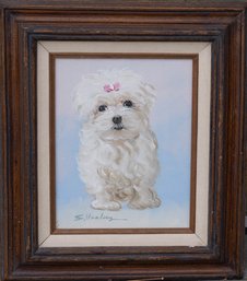 Maltese Puppy Signed Painting On Canvas