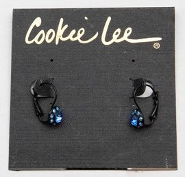 Cookie Lee Blue Rhinestone Clip Back Earrings