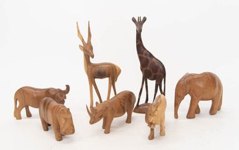 Vintage Hand Carved Teak Safari Animals