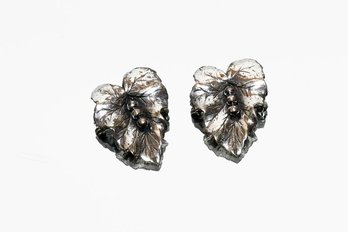 Pair Of Sterling Silver Leaf Brooches