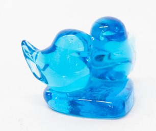 1986 Signed Leo Ward Blue Birds Of Happiness Art Glass