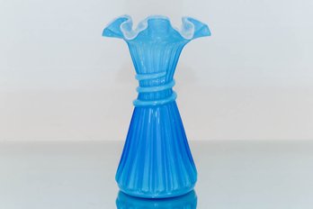 7.5' Fenton Bright Blue Wheat Vase