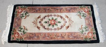 Small Black Edge Rose Floral Wool Entry Rug (will Not Ship)