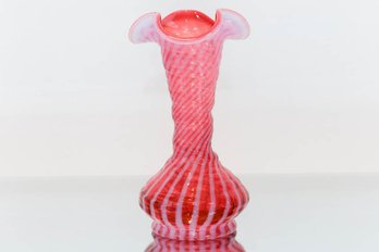 8' Fenton Spiral Optic Cranberry Vase