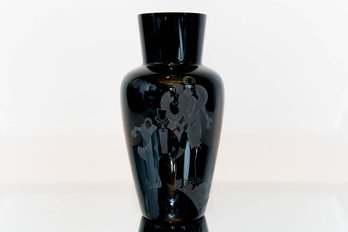 10.75' Fenton Black Sand Carved Sophisticated Lady Vase #1