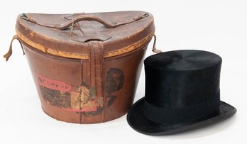 1890s Gentleman's Leather Bound Top Hat Steamer Box And Beaver Fur Henry Heath London Top Hat
