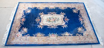 Large Blue Floral Chinese Style Wool Area Rug (will Not Ship)