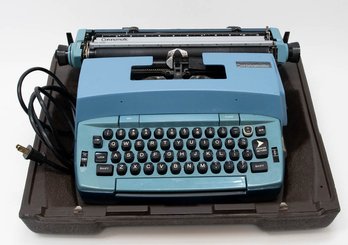 1970s Smith Corona Coronet Super 12 Coronomatic Blue Typewriter With Case