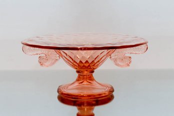 Fenton Pink Diamond Optic Dolphin Pedestal Bowl 3.5'x7.5'