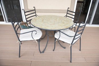 Mosaic Tile Patio Table With Metal Chairs And Cushions