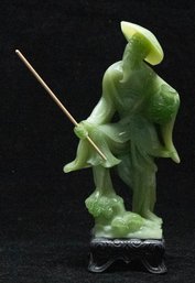 Chinese Carved Spinach Jade Peasant Gathering Water. Late Republic Period 1935-1945 *Appraised