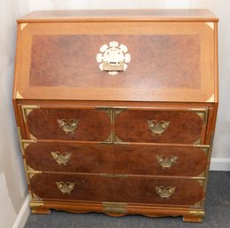 Tansu Style Burl Flip Top Secretary With Brass Butterfly Pulls