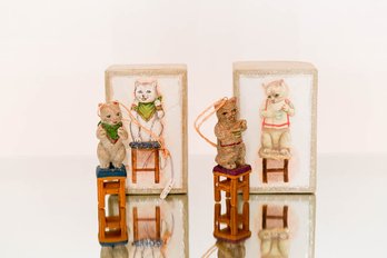4' Ceramic Cats On Wood Chair Ornaments In Original Boxes (2)