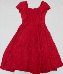 Vintage Red Silk And Lace Evening Dress