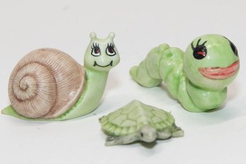 1970s Snail. Inchworm And Turtle Ceramic Miniatures